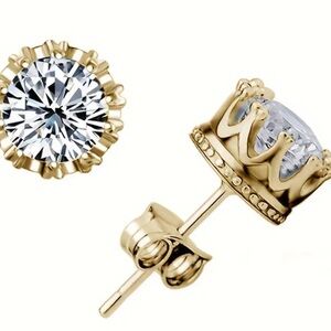 NWOT - Gold Crowns with Cubic Zirconia Setting Post Earrings